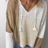 Online Dear-Lover Colorblock Hollow-out Front Tie V Neck Lightweight Sweater Brown