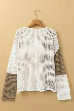 Online Dear-Lover Colorblock Hollow-out Front Tie V Neck Lightweight Sweater Brown