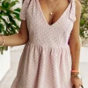 Sale Dear-Lover Embroidered Eyelets Ruffled Hem Sleeveless Mini Dress Delicacy