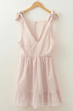 Sale Dear-Lover Embroidered Eyelets Ruffled Hem Sleeveless Mini Dress Delicacy