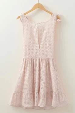 Sale Dear-Lover Embroidered Eyelets Ruffled Hem Sleeveless Mini Dress Delicacy