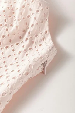 Sale Dear-Lover Embroidered Eyelets Ruffled Hem Sleeveless Mini Dress Delicacy