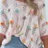 Online Dear-Lover Embroidered Flowers Colorblock Edge Hollowed Sweater Delicacy