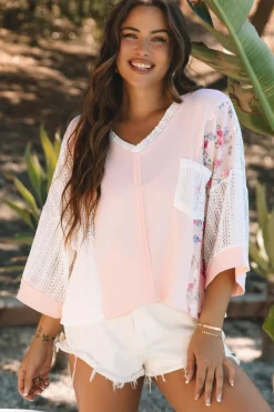 Best Dear-Lover Floral Lace Crochet Patchwork Batwing Sleeve Blouse Delicacy