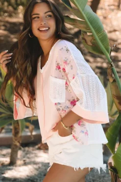 Best Dear-Lover Floral Lace Crochet Patchwork Batwing Sleeve Blouse Delicacy