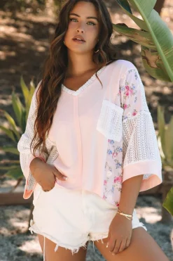 Best Dear-Lover Floral Lace Crochet Patchwork Batwing Sleeve Blouse Delicacy