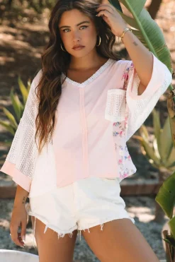 Best Dear-Lover Floral Lace Crochet Patchwork Batwing Sleeve Blouse Delicacy