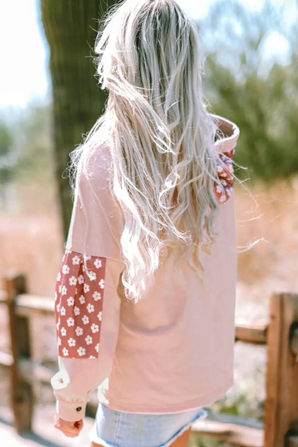 Discount Dear-Lover Floral Patchwork Star Pattern Drawstring Hoodie Delicacy