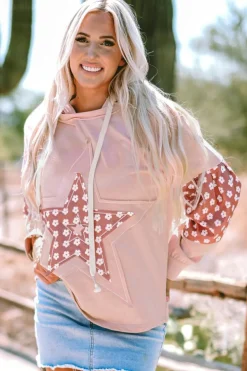 Discount Dear-Lover Floral Patchwork Star Pattern Drawstring Hoodie Delicacy