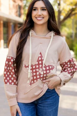 Discount Dear-Lover Floral Patchwork Star Pattern Drawstring Hoodie Delicacy