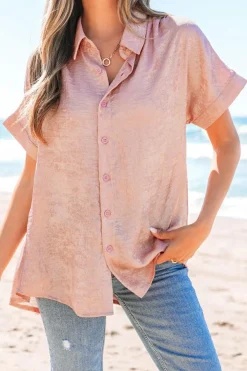New Dear-Lover Metallic Buttoned Loose Fit Short Sleeve Shirt Delicacy