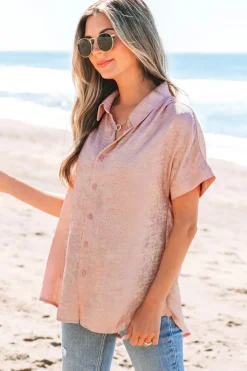 New Dear-Lover Metallic Buttoned Loose Fit Short Sleeve Shirt Delicacy