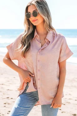 New Dear-Lover Metallic Buttoned Loose Fit Short Sleeve Shirt Delicacy