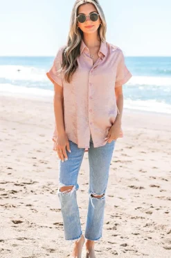 New Dear-Lover Metallic Buttoned Loose Fit Short Sleeve Shirt Delicacy