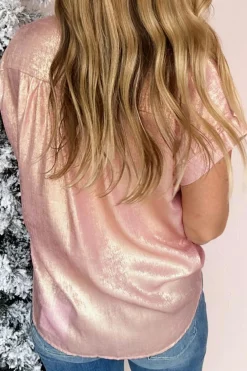 New Dear-Lover Metallic Buttoned Loose Fit Short Sleeve Shirt Delicacy