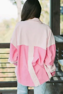 Best Dear-Lover Two-tone Color Exposed Seam Corduroy Shacket Delicacy