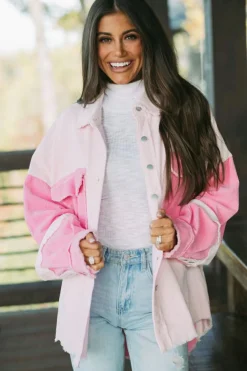 Best Dear-Lover Two-tone Color Exposed Seam Corduroy Shacket Delicacy