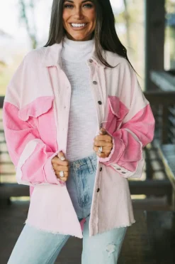 Best Dear-Lover Two-tone Color Exposed Seam Corduroy Shacket Delicacy