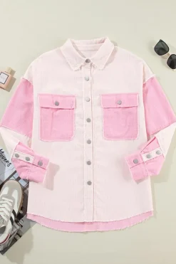 Best Dear-Lover Two-tone Color Exposed Seam Corduroy Shacket Delicacy