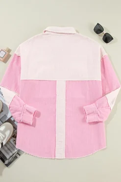 Best Dear-Lover Two-tone Color Exposed Seam Corduroy Shacket Delicacy