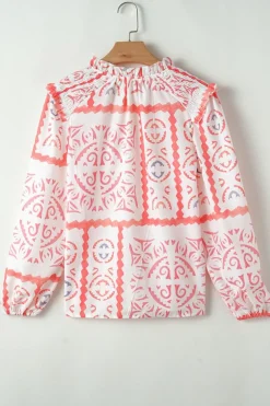 Hot Dear-Lover Vintage Print Smocked Poet Collar Billowy Blouson Sleeves Blouse Desert Flower
