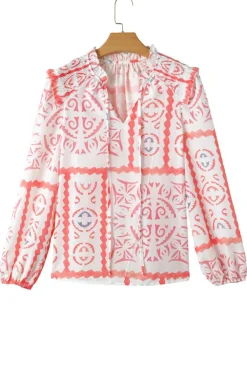 Hot Dear-Lover Vintage Print Smocked Poet Collar Billowy Blouson Sleeves Blouse Desert Flower