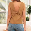 Hot Dear-Lover Bowknot V Cut Backless Cotton Tank Top Desert Gold