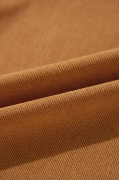Fashion Dear-Lover Corduroy Pleated Puff Sleeve Shift Short Dress Desert Gold