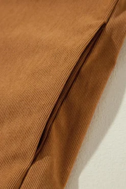 Fashion Dear-Lover Corduroy Pleated Puff Sleeve Shift Short Dress Desert Gold