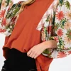 New Dear-Lover Floral Puff Sleeve Patchwork Round Neck Blouse Desert Gold
