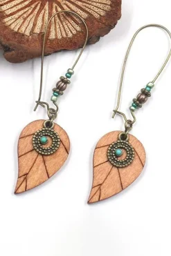 New Dear-Lover Western Turquoise Decor Leaf Shape Drop Earrings Desert Gold