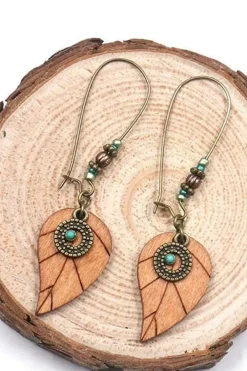 New Dear-Lover Western Turquoise Decor Leaf Shape Drop Earrings Desert Gold