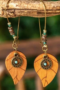 New Dear-Lover Western Turquoise Decor Leaf Shape Drop Earrings Desert Gold