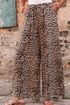 Outlet Dear-Lover Boho Leopard Wide Leg Pants Desert Palm