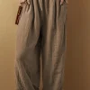Hot Dear-Lover Cotton Linen Drawstring Waist Wide Leg Pants Desert Palm