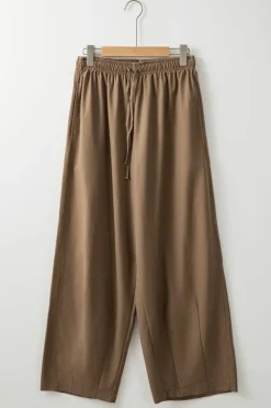 Hot Dear-Lover Cotton Linen Drawstring Waist Wide Leg Pants Desert Palm