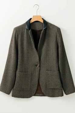Best Dear-Lover Twilled Single Breasted Lapel Blazer Coat Desert Palm