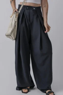 Best Dear-Lover Dual Buttoned High Waist Pleated Wide Leg Pants Dirty blue