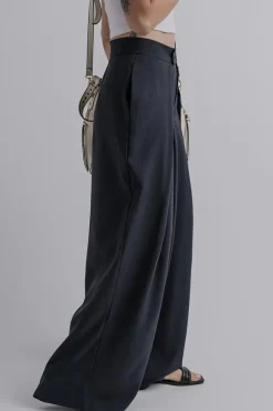Best Dear-Lover Dual Buttoned High Waist Pleated Wide Leg Pants Dirty blue