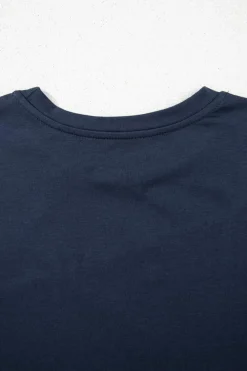 Hot Dear-Lover Solid Color Toothpick Stripe Round Neck T Shirt Dirty blue