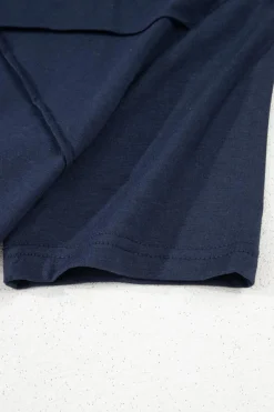 Hot Dear-Lover Solid Color Toothpick Stripe Round Neck T Shirt Dirty blue