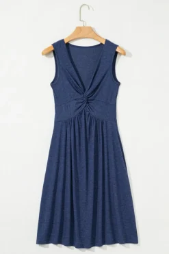 Online Dear-Lover Twisted Bust V Neck Sleeveless Dress Dirty blue