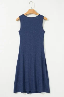 Online Dear-Lover Twisted Bust V Neck Sleeveless Dress Dirty blue