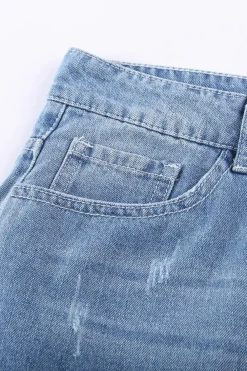 Outlet Dear-Lover Distressed Ripped Rolled Hem Denim Shorts Sky Blue