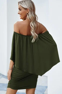 Online Dear-Lover Dressing Layered Army Mini Poncho Dress Green