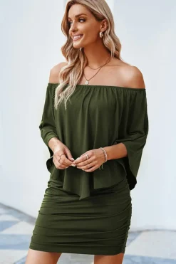Online Dear-Lover Dressing Layered Army Mini Poncho Dress Green