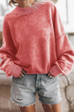 Hot Dear-Lover Drop Shoulder Crew Neck Pullover Sweatshirt Fiery Red