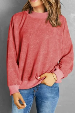 Hot Dear-Lover Drop Shoulder Crew Neck Pullover Sweatshirt Fiery Red