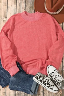 Hot Dear-Lover Drop Shoulder Crew Neck Pullover Sweatshirt Fiery Red