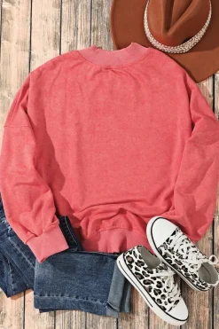 Hot Dear-Lover Drop Shoulder Crew Neck Pullover Sweatshirt Fiery Red